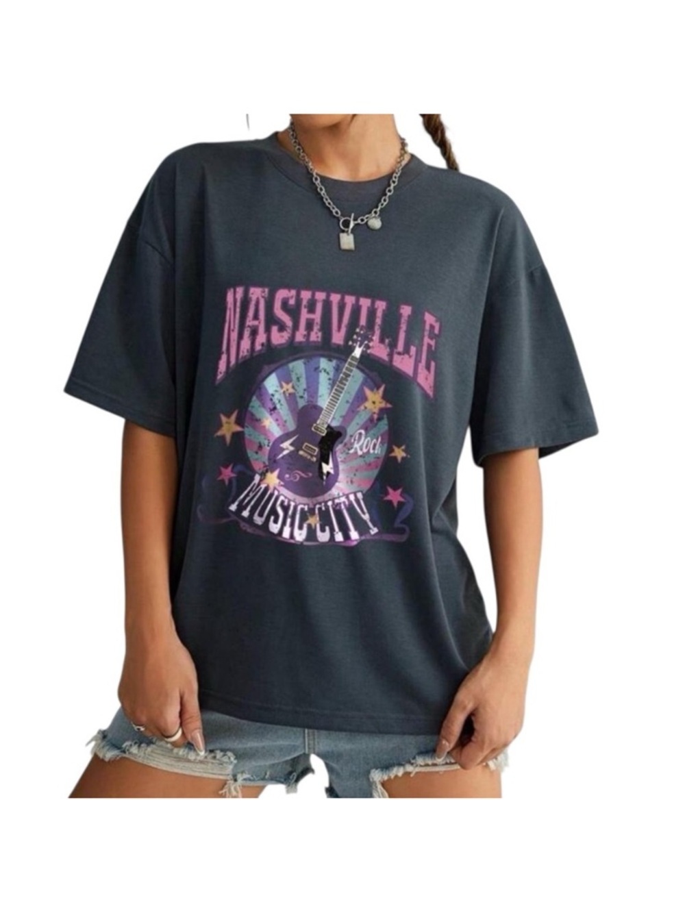 SHEIN NWOT Women’s Nashville Music City Graphic Tee Shirt Size Medium